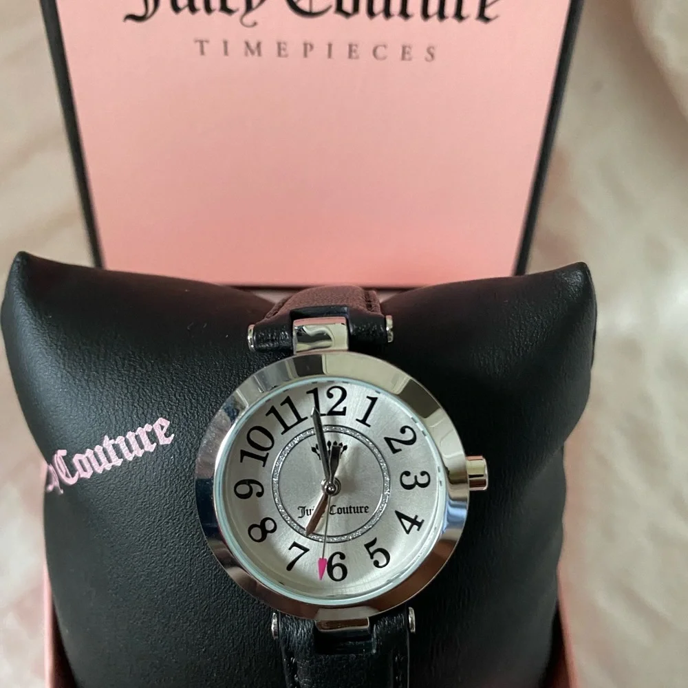 JUICY COUTURE BLACK GENUINE LEATHER STRAP WATCH MSRP 145.00 NWT